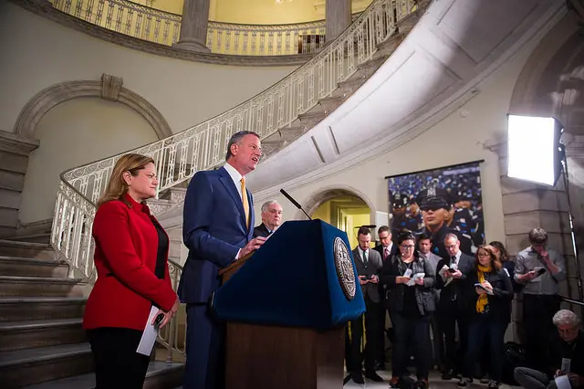 New York City Mayor Bill de Blasio and Council Speaker Melissa Mark-Viverito announce the closure of RIkers Island over a 10 year period on Friday, March 31st, 2017.